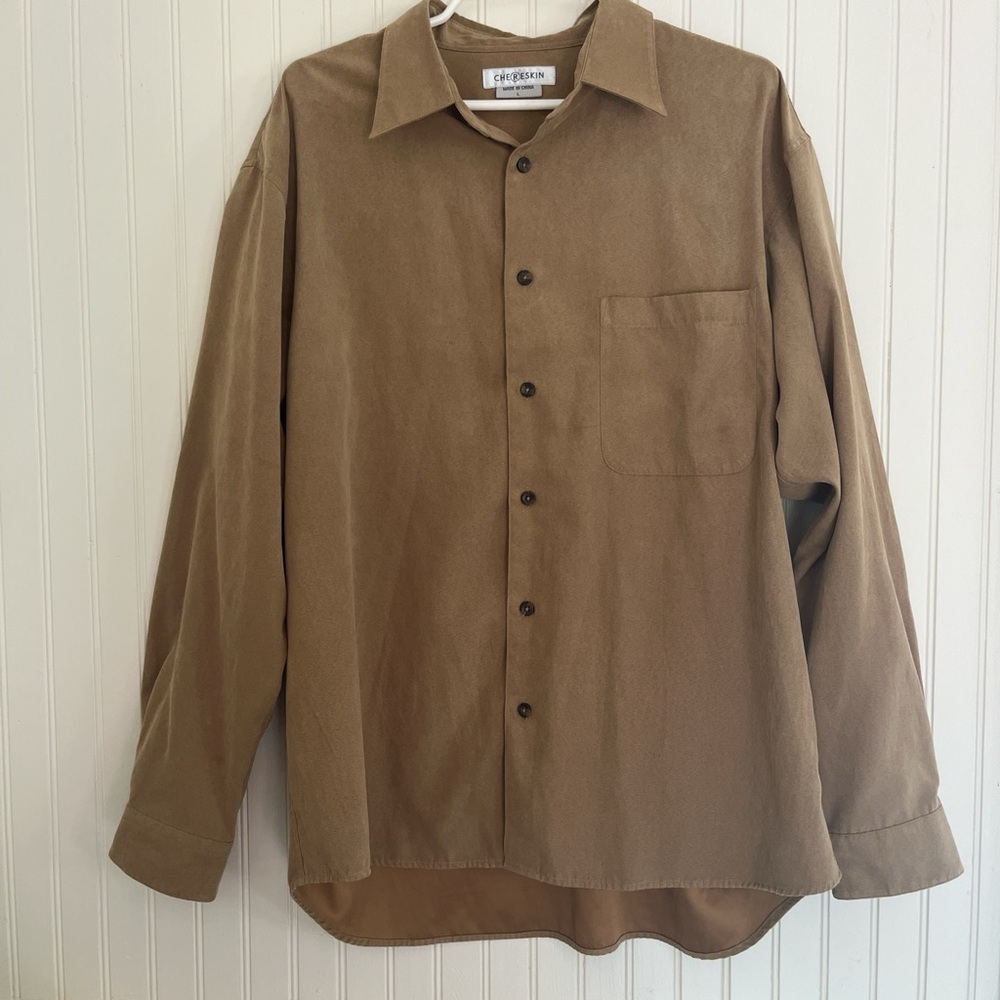 Chereskin Tan Suede-feel Button Down Shirt Men’s L Soft Western